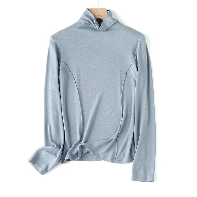 SuyaDream Women's Wool Blend Thermal T-Shirt, Mock Neck, Long Sleeved, Basic Slim Tee, Monochromatic, 2025 Fall, Winter Top