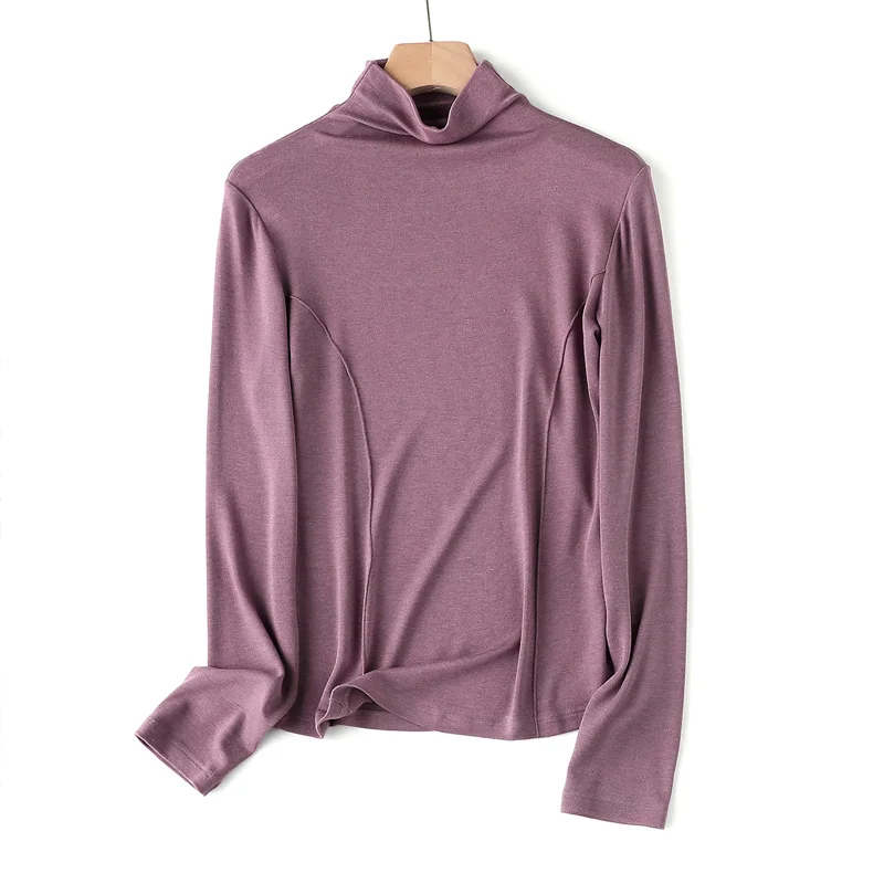 SuyaDream Women's Wool Blend Thermal T-Shirt, Mock Neck, Long Sleeved, Basic Slim Tee, Monochromatic, 2025 Fall, Winter Top