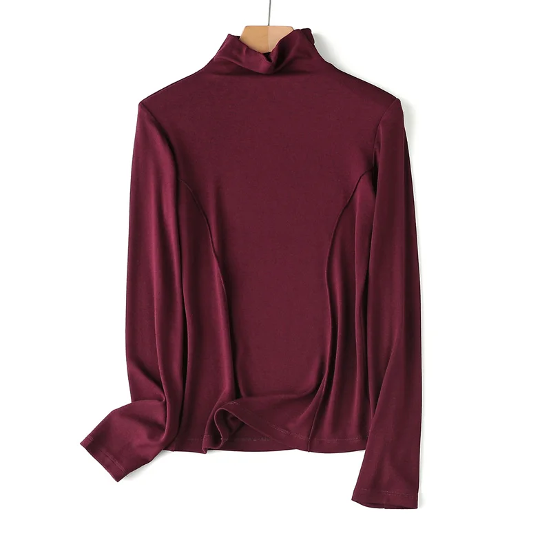 SuyaDream Women's Wool Blend Thermal T-Shirt, Mock Neck, Long Sleeved, Basic Slim Tee, Monochromatic, 2025 Fall, Winter Top