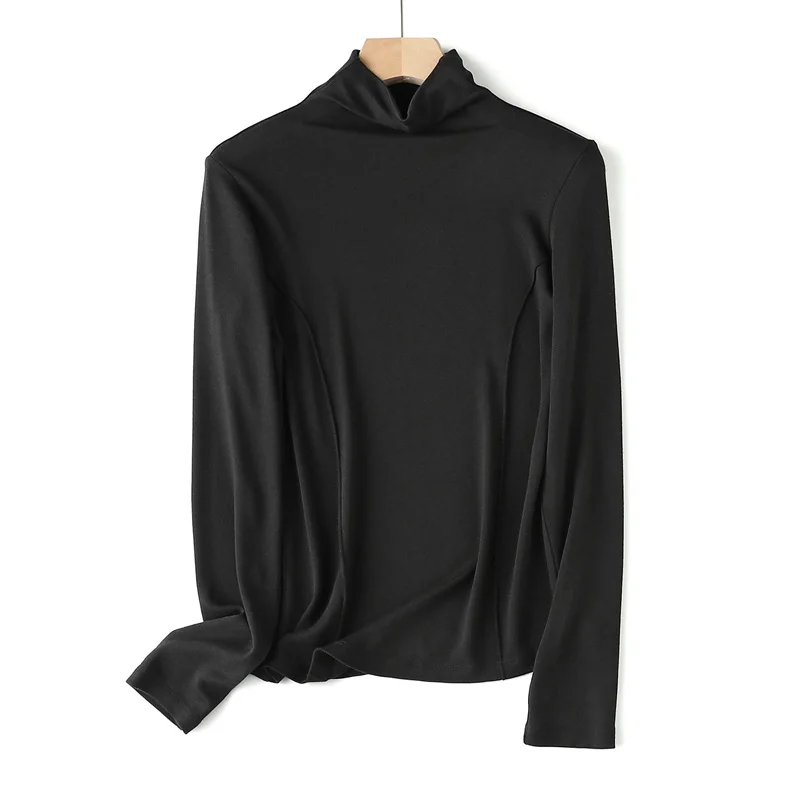 SuyaDream Women's Wool Blend Thermal T-Shirt, Mock Neck, Long Sleeved, Basic Slim Tee, Monochromatic, 2025 Fall, Winter Top