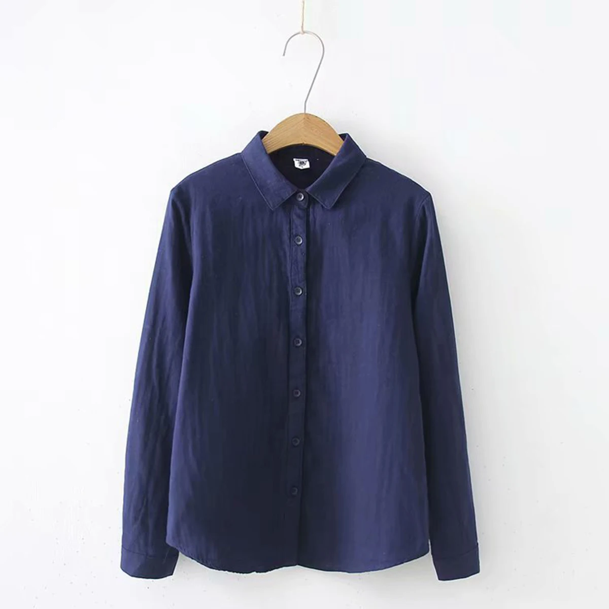 New Spring Women Double-layer Cotton Shirts Full Sleeve Pointed Collar Loose Solid Casual Soft Blouse Office Lady Work T34407X
