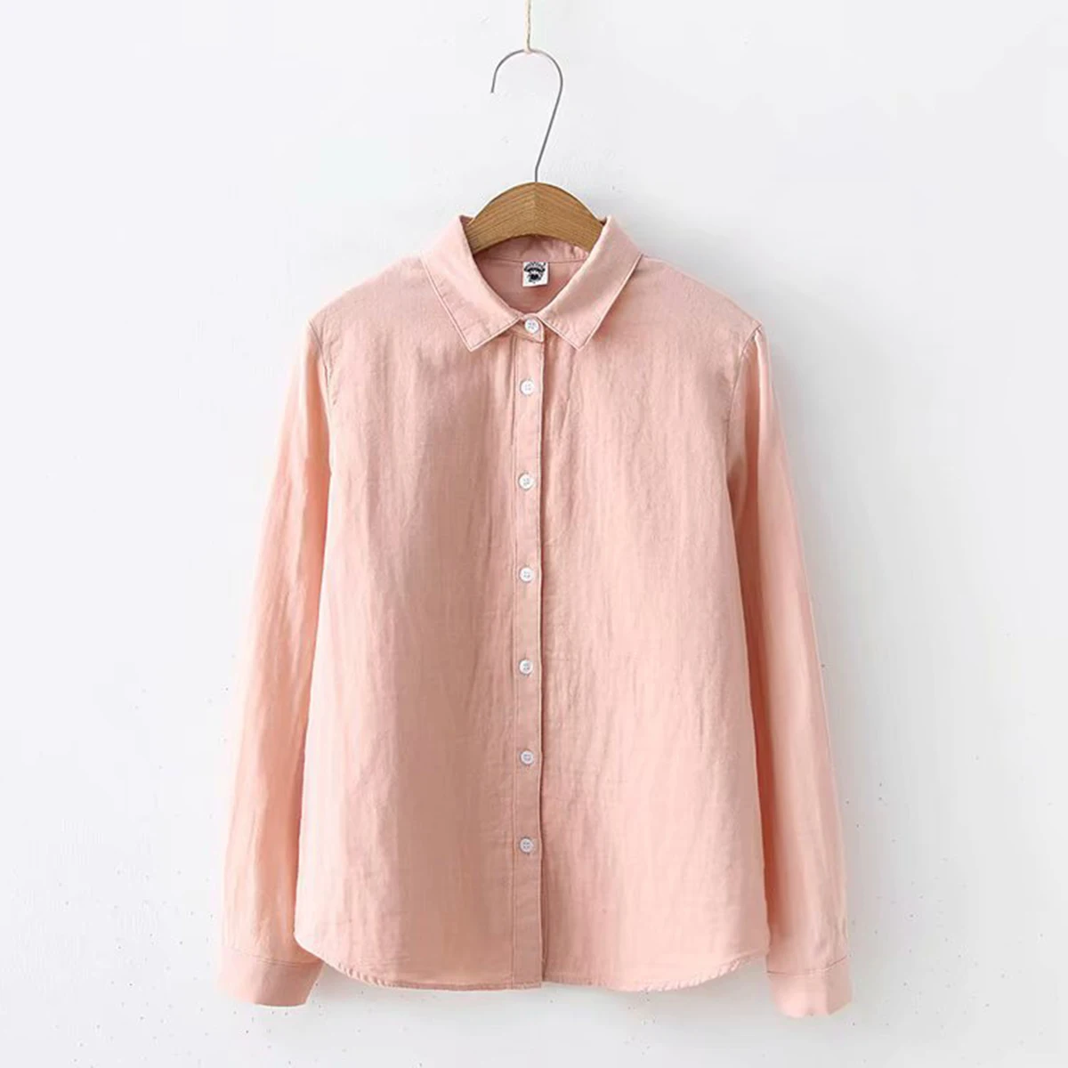 New Spring Women Double-layer Cotton Shirts Full Sleeve Pointed Collar Loose Solid Casual Soft Blouse Office Lady Work T34407X