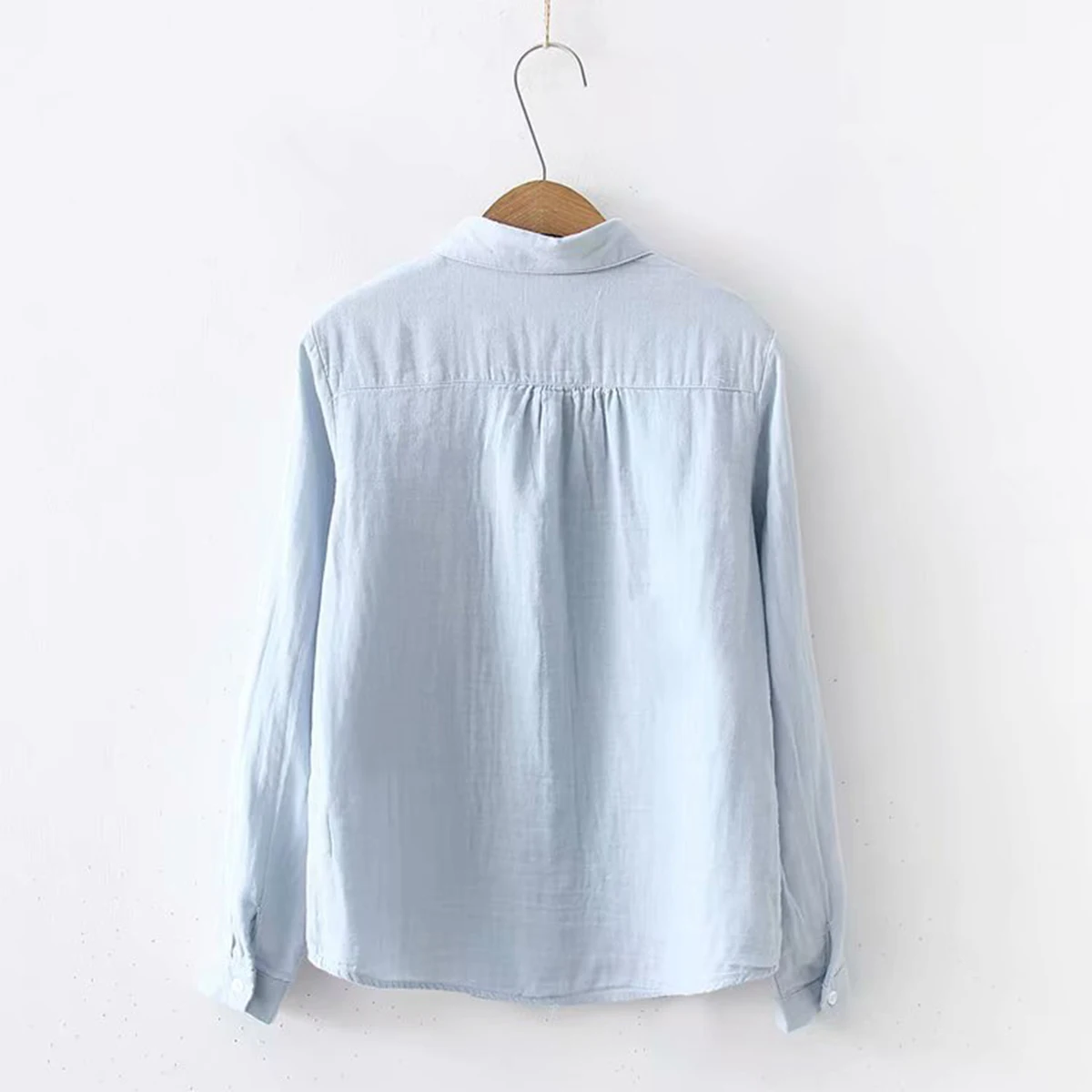 New Spring Women Double-layer Cotton Shirts Full Sleeve Pointed Collar Loose Solid Casual Soft Blouse Office Lady Work T34407X