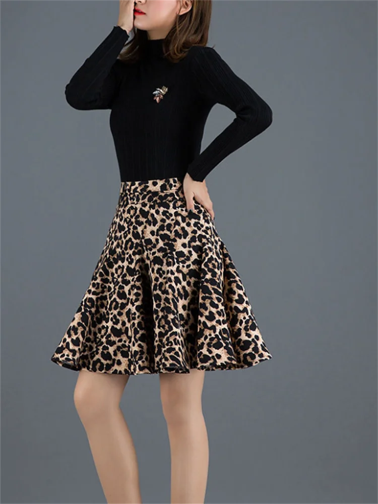 Leopard Print Skirt Women Half Length Skirt For Women High Waist Short Skirt A-line Pleated Skirt Summer Woman Clothes Skirt