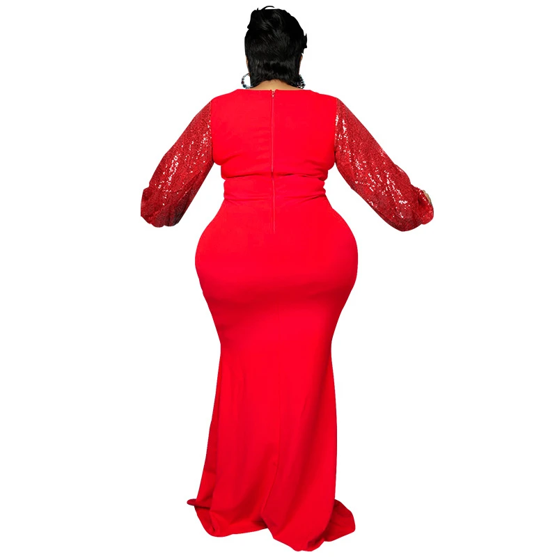 Women Long Sleeve Maxi Dresses Evening Ladies Sexy Plus Size Sequin Dress Glitte Elegant Red Dress Wholesale Dropshipping