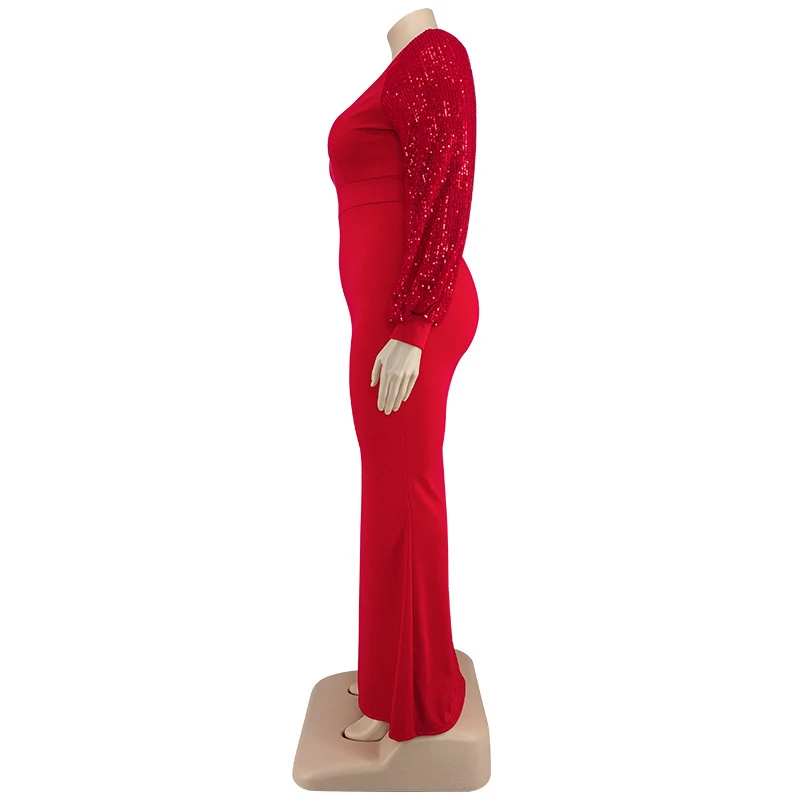 Women Long Sleeve Maxi Dresses Evening Ladies Sexy Plus Size Sequin Dress Glitte Elegant Red Dress Wholesale Dropshipping