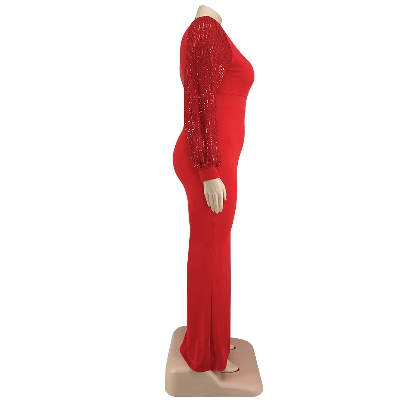 Women Long Sleeve Maxi Dresses Evening Ladies Sexy Plus Size Sequin Dress Glitte Elegant Red Dress Wholesale Dropshipping