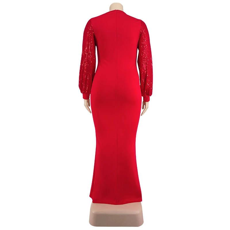 Women Long Sleeve Maxi Dresses Evening Ladies Sexy Plus Size Sequin Dress Glitte Elegant Red Dress Wholesale Dropshipping