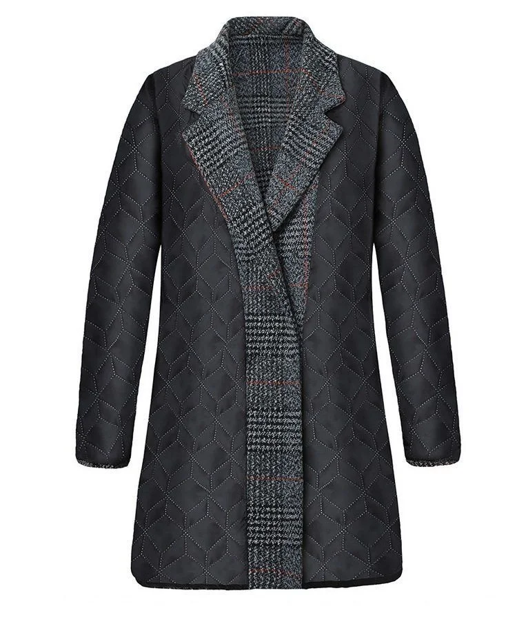 Mother's clothing Plaid Woolen Jacket 5xl Autumn Winter Female Thicken Slim Middle length Outwear Korea Women's Casual Wool Coat