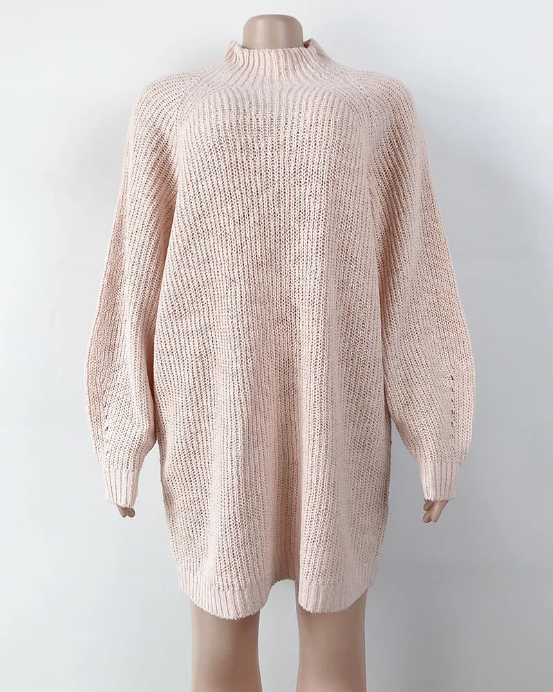 Women Turtleneck Oversized Knitted Dress Autumn Solid Long Sleeve Casual Elegant Mini Sweater Dress Winter Clothes