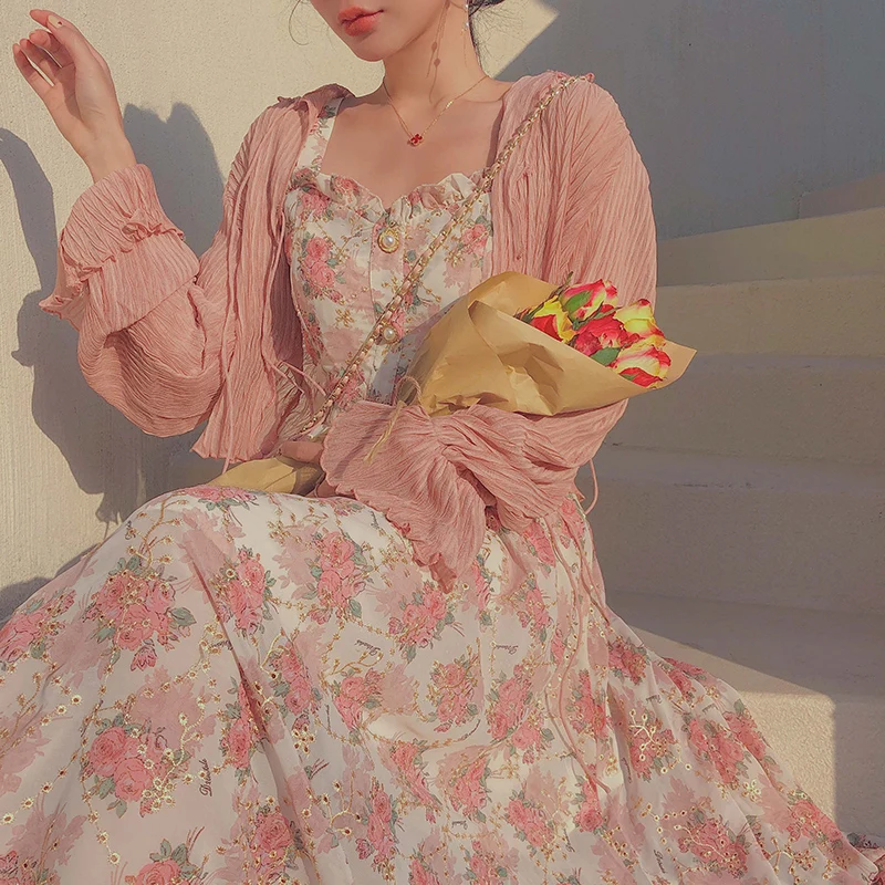 Women Summer Print Floral Midi Dress Vintage Franch Style Female Strapless Party Dress Casual Holiday Lady Boho Vestido