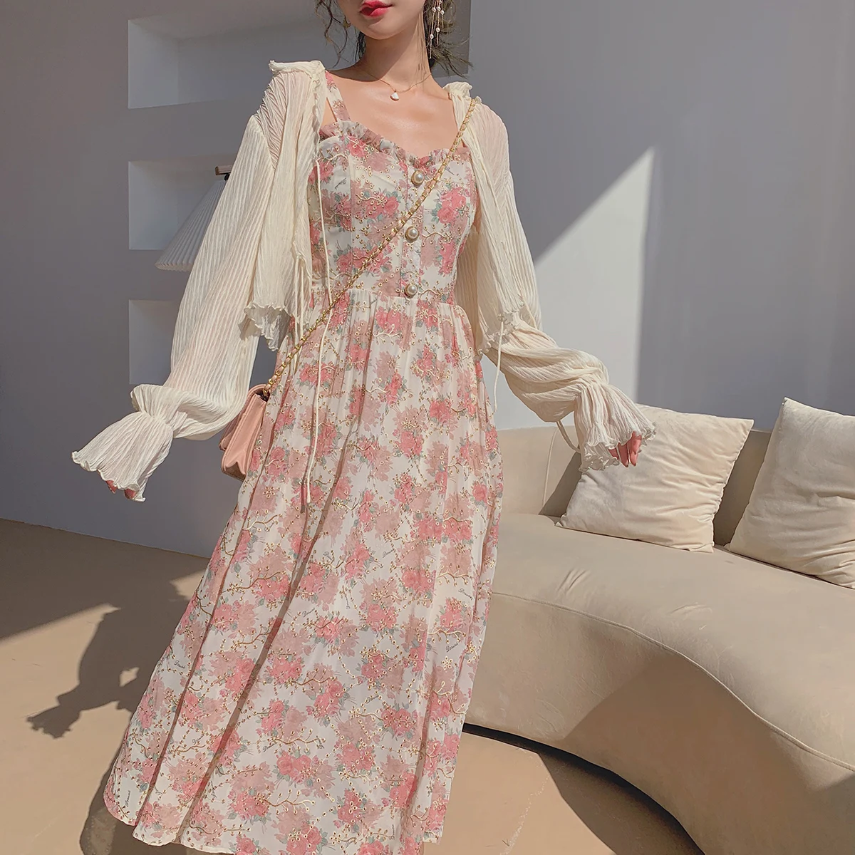 Women Summer Print Floral Midi Dress Vintage Franch Style Female Strapless Party Dress Casual Holiday Lady Boho Vestido