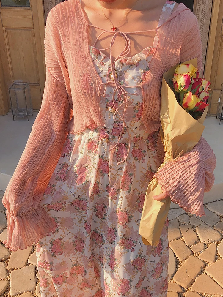 Women Summer Print Floral Midi Dress Vintage Franch Style Female Strapless Party Dress Casual Holiday Lady Boho Vestido