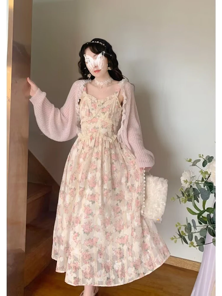 Women Summer Print Floral Midi Dress Vintage Franch Style Female Strapless Party Dress Casual Holiday Lady Boho Vestido