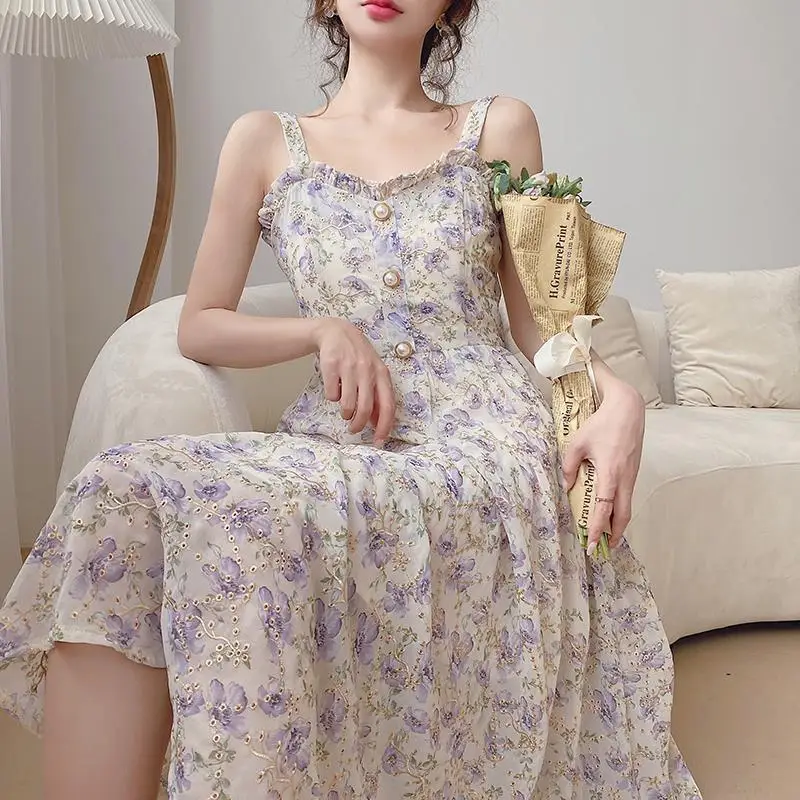 Women Summer Print Floral Midi Dress Vintage Franch Style Female Strapless Party Dress Casual Holiday Lady Boho Vestido