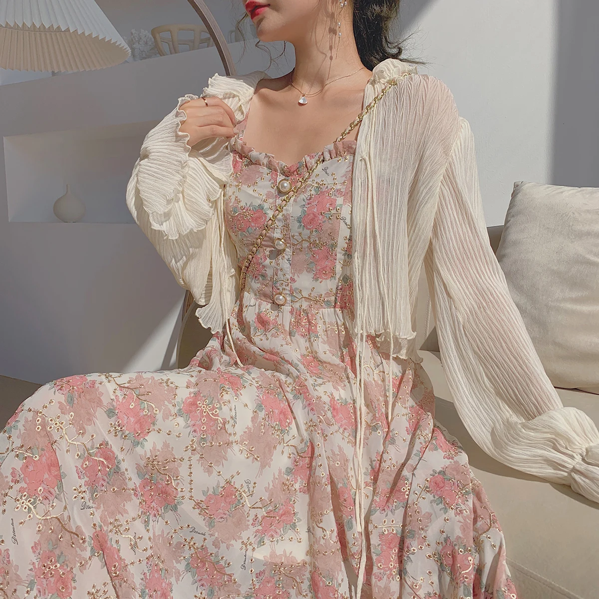 Women Summer Print Floral Midi Dress Vintage Franch Style Female Strapless Party Dress Casual Holiday Lady Boho Vestido