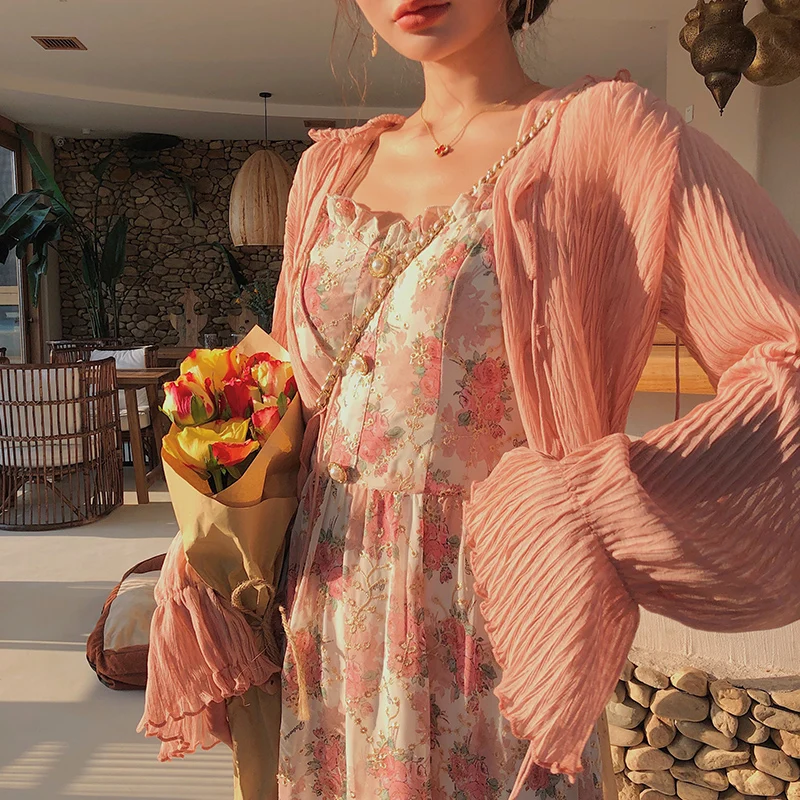Women Summer Print Floral Midi Dress Vintage Franch Style Female Strapless Party Dress Casual Holiday Lady Boho Vestido