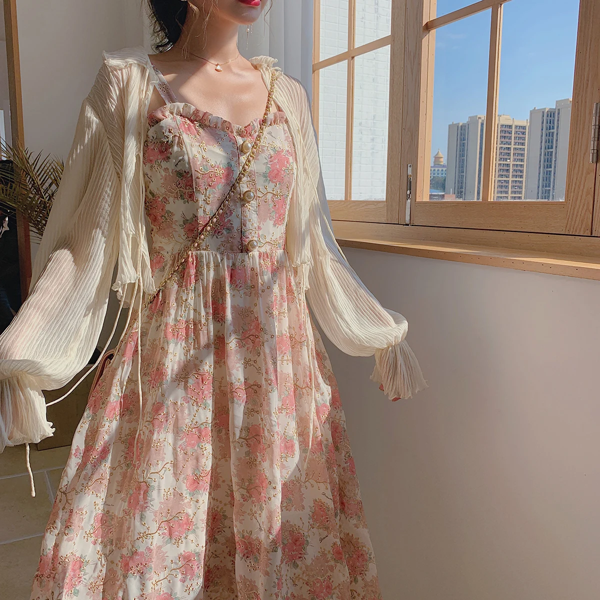 Women Summer Print Floral Midi Dress Vintage Franch Style Female Strapless Party Dress Casual Holiday Lady Boho Vestido