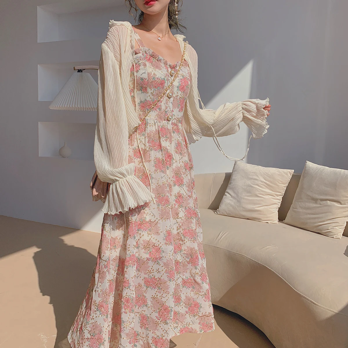 Women Summer Print Floral Midi Dress Vintage Franch Style Female Strapless Party Dress Casual Holiday Lady Boho Vestido