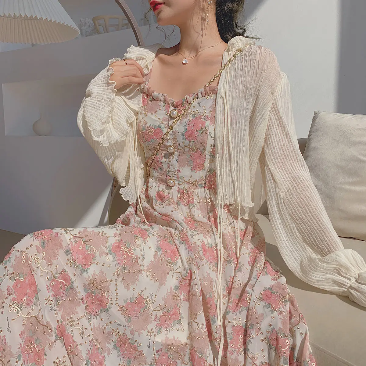 Women Summer Print Floral Midi Dress Vintage Franch Style Female Strapless Party Dress Casual Holiday Lady Boho Vestido