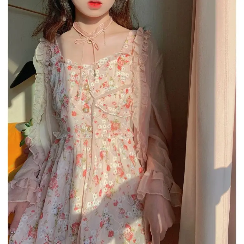 Women Summer Print Floral Midi Dress Vintage Franch Style Female Strapless Party Dress Casual Holiday Lady Boho Vestido