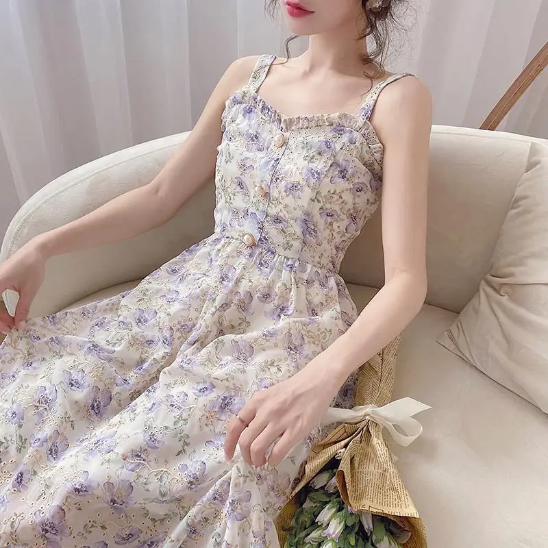 Women Summer Print Floral Midi Dress Vintage Franch Style Female Strapless Party Dress Casual Holiday Lady Boho Vestido
