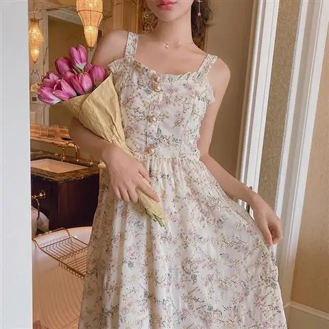 Women Summer Print Floral Midi Dress Vintage Franch Style Female Strapless Party Dress Casual Holiday Lady Boho Vestido
