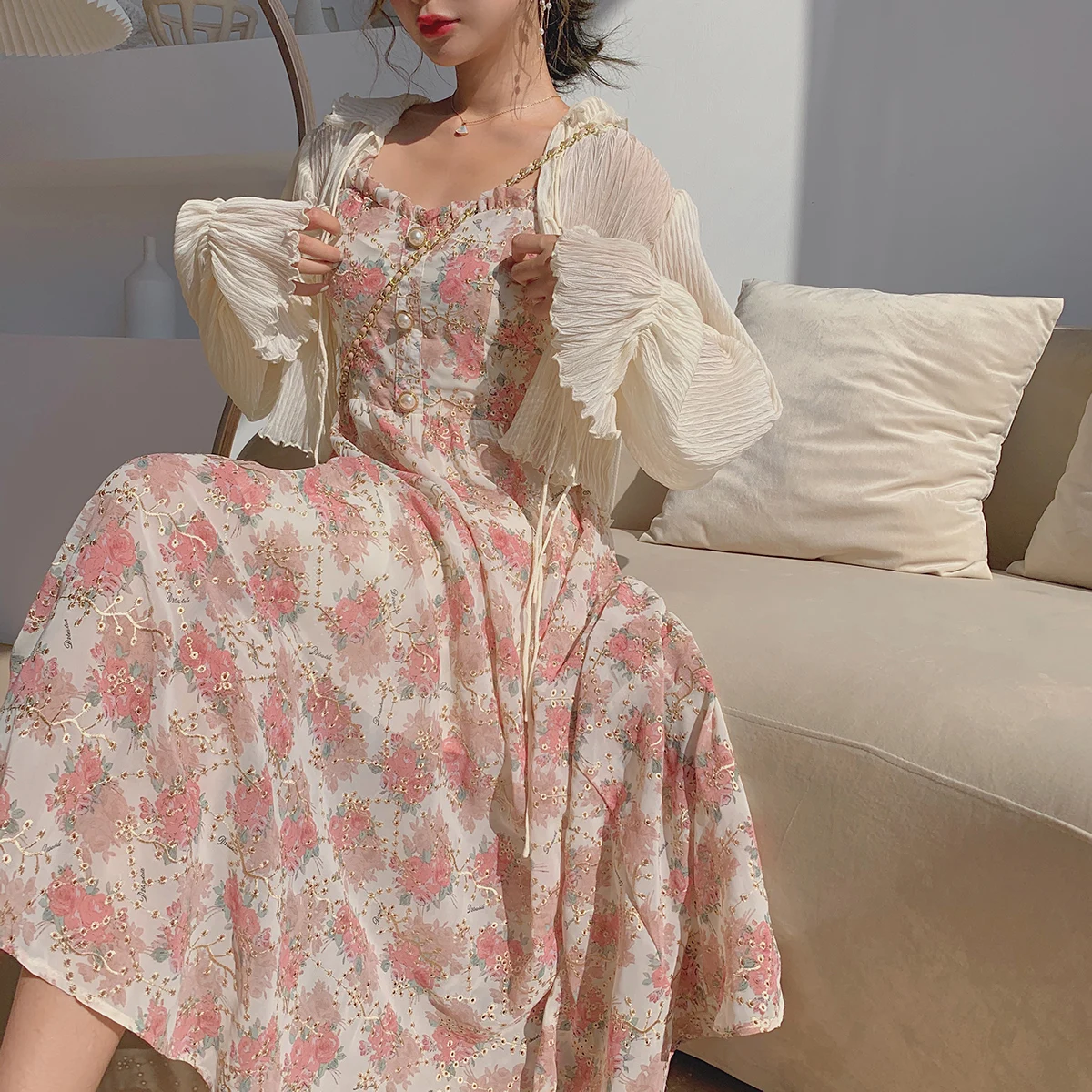 Women Summer Print Floral Midi Dress Vintage Franch Style Female Strapless Party Dress Casual Holiday Lady Boho Vestido