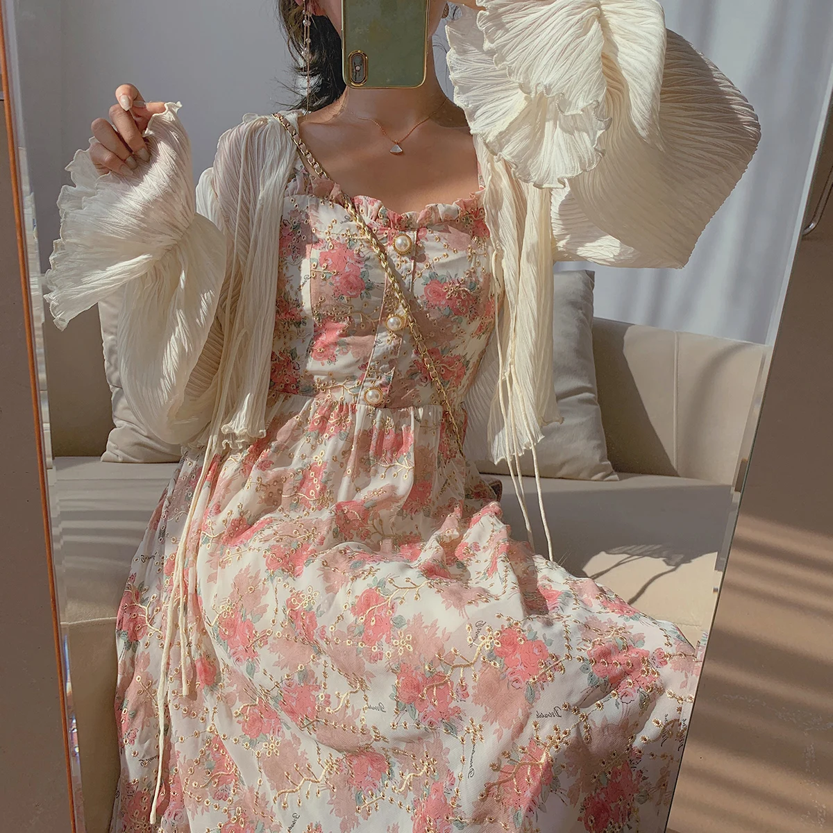 Women Summer Print Floral Midi Dress Vintage Franch Style Female Strapless Party Dress Casual Holiday Lady Boho Vestido