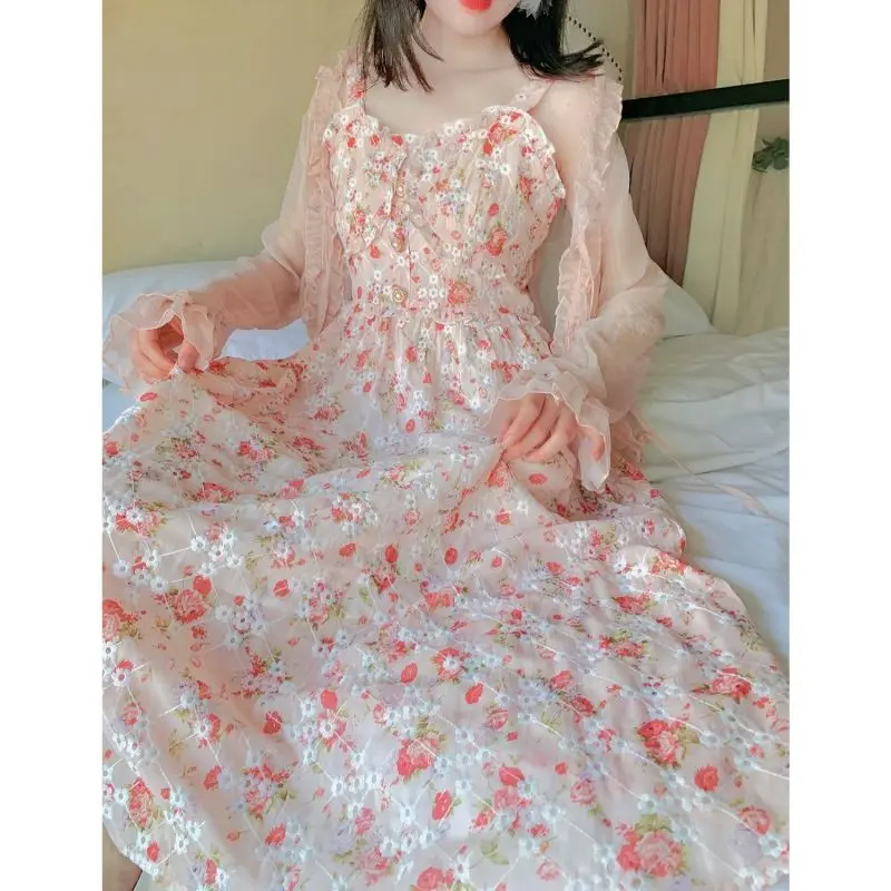 Women Summer Print Floral Midi Dress Vintage Franch Style Female Strapless Party Dress Casual Holiday Lady Boho Vestido
