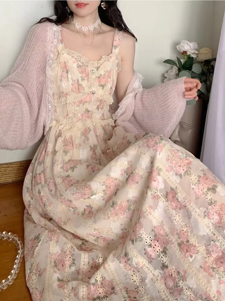 Women Summer Print Floral Midi Dress Vintage Franch Style Female Strapless Party Dress Casual Holiday Lady Boho Vestido