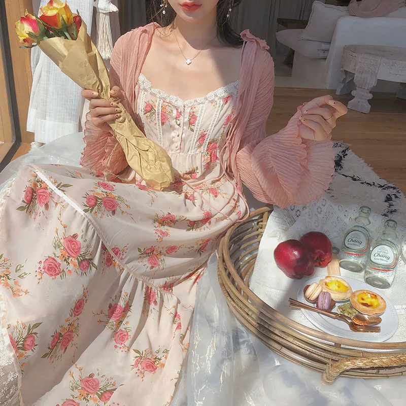 Women Summer Print Floral Midi Dress Vintage Franch Style Female Strapless Party Dress Casual Holiday Lady Boho Vestido