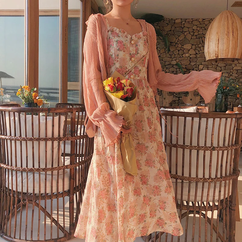 Women Summer Print Floral Midi Dress Vintage Franch Style Female Strapless Party Dress Casual Holiday Lady Boho Vestido