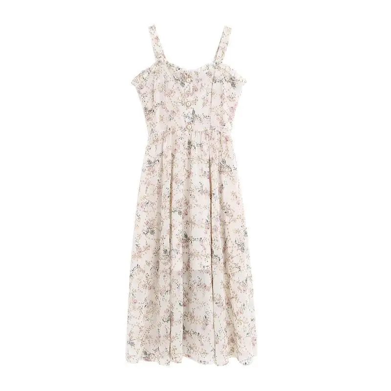 Women Summer Print Floral Midi Dress Vintage Franch Style Female Strapless Party Dress Casual Holiday Lady Boho Vestido