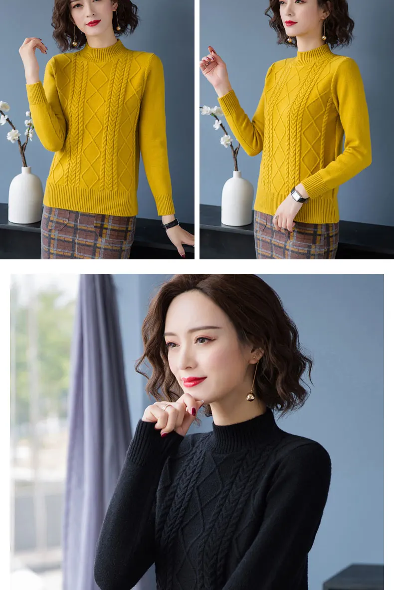 Fdfklak Autumn Winter New Pullover Sweater Women Loose Korean 2026 Mock Neck Thick Knit Top Female Spring Sweaters Jersey Mujer
