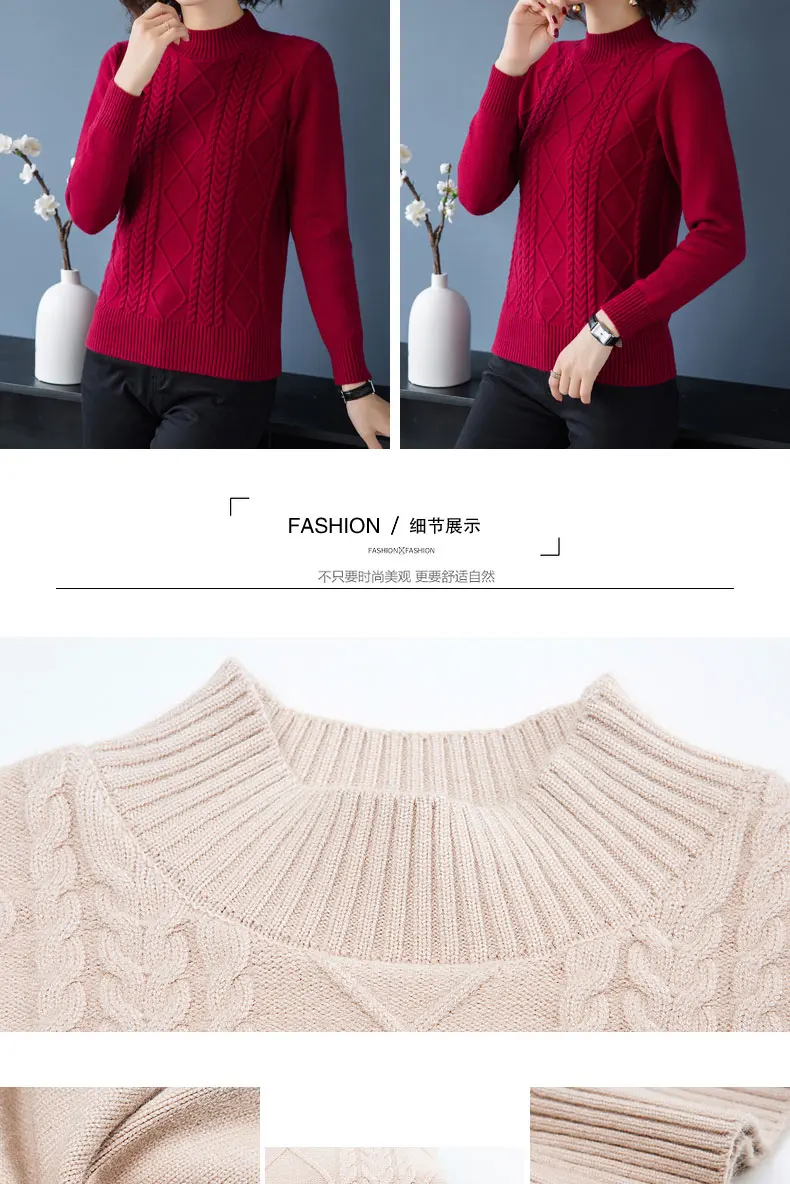 Fdfklak Autumn Winter New Pullover Sweater Women Loose Korean 2026 Mock Neck Thick Knit Top Female Spring Sweaters Jersey Mujer