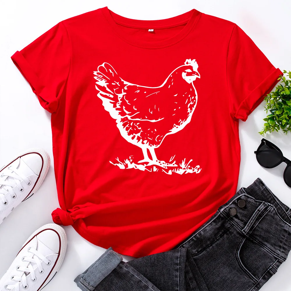 White Hen Chicken Print T Shirt Women Short Sleeve O Neck Loose Tshirt Summer Women Tee Shirt Tops Camisetas Mujer