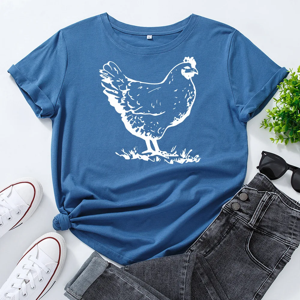 White Hen Chicken Print T Shirt Women Short Sleeve O Neck Loose Tshirt Summer Women Tee Shirt Tops Camisetas Mujer