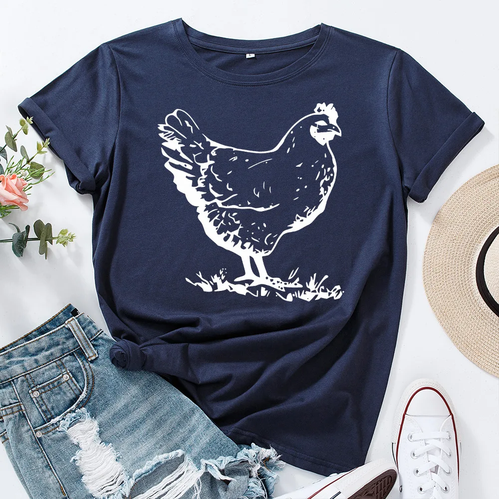 White Hen Chicken Print T Shirt Women Short Sleeve O Neck Loose Tshirt Summer Women Tee Shirt Tops Camisetas Mujer