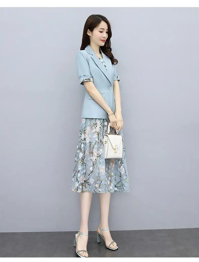Single/Suit Women Knee Length Dress Suits Double Breasted Blazer Long Sleeve Dresses Ladies Office Wear 2 Piece Set Green Suit