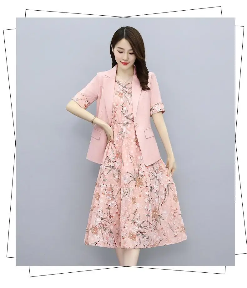 Single/Suit Women Knee Length Dress Suits Double Breasted Blazer Long Sleeve Dresses Ladies Office Wear 2 Piece Set Green Suit