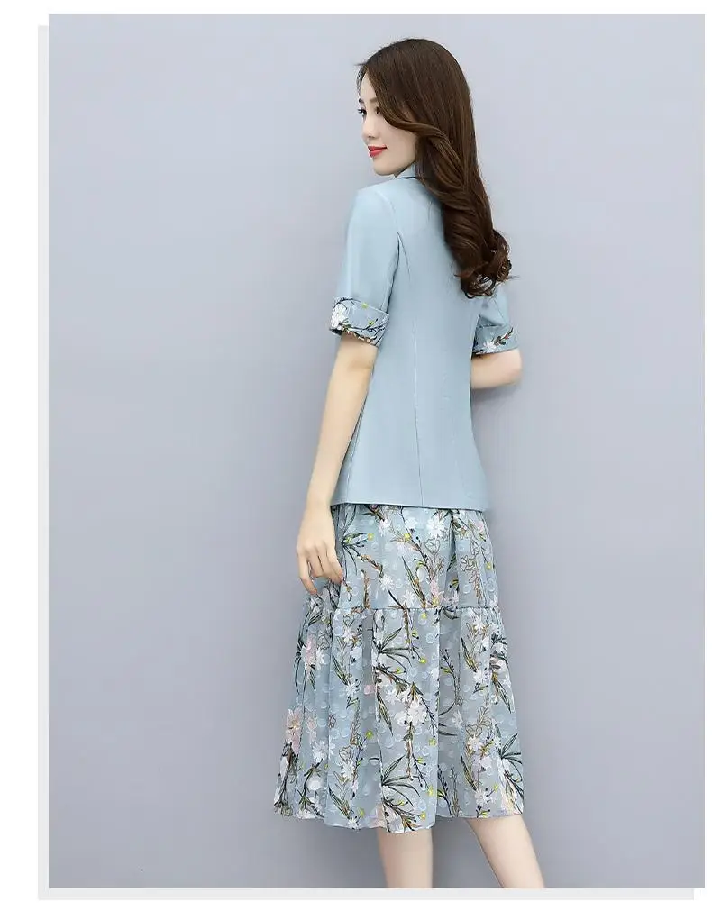Single/Suit Women Knee Length Dress Suits Double Breasted Blazer Long Sleeve Dresses Ladies Office Wear 2 Piece Set Green Suit