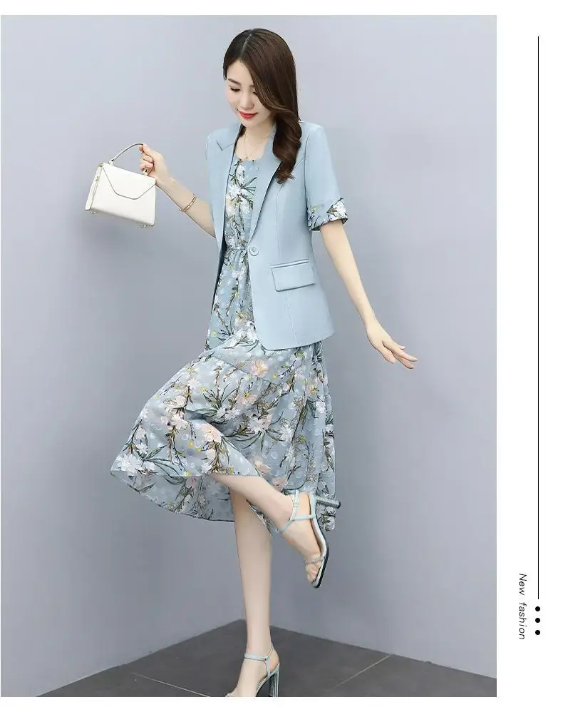 Single/Suit Women Knee Length Dress Suits Double Breasted Blazer Long Sleeve Dresses Ladies Office Wear 2 Piece Set Green Suit