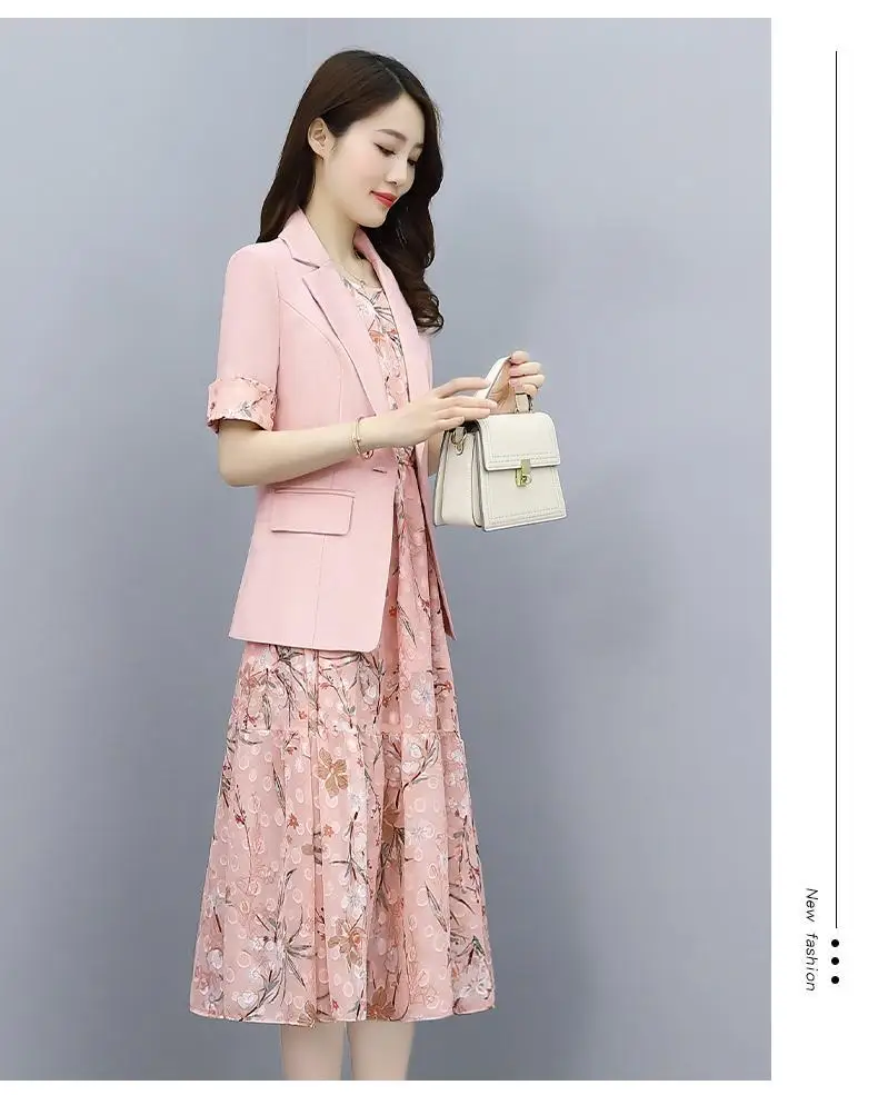 Single/Suit Women Knee Length Dress Suits Double Breasted Blazer Long Sleeve Dresses Ladies Office Wear 2 Piece Set Green Suit