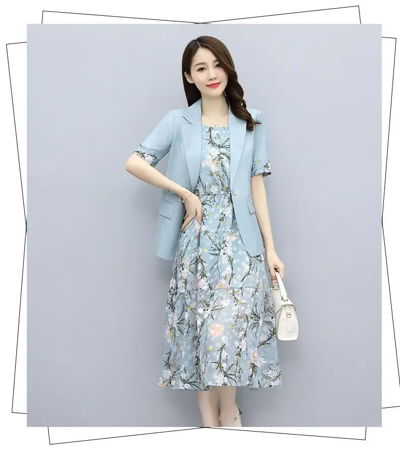 Single/Suit Women Knee Length Dress Suits Double Breasted Blazer Long Sleeve Dresses Ladies Office Wear 2 Piece Set Green Suit