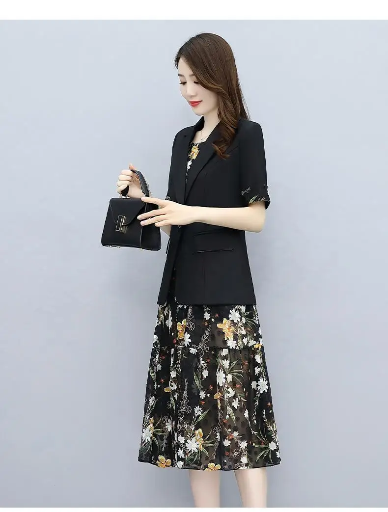 Single/Suit Women Knee Length Dress Suits Double Breasted Blazer Long Sleeve Dresses Ladies Office Wear 2 Piece Set Green Suit