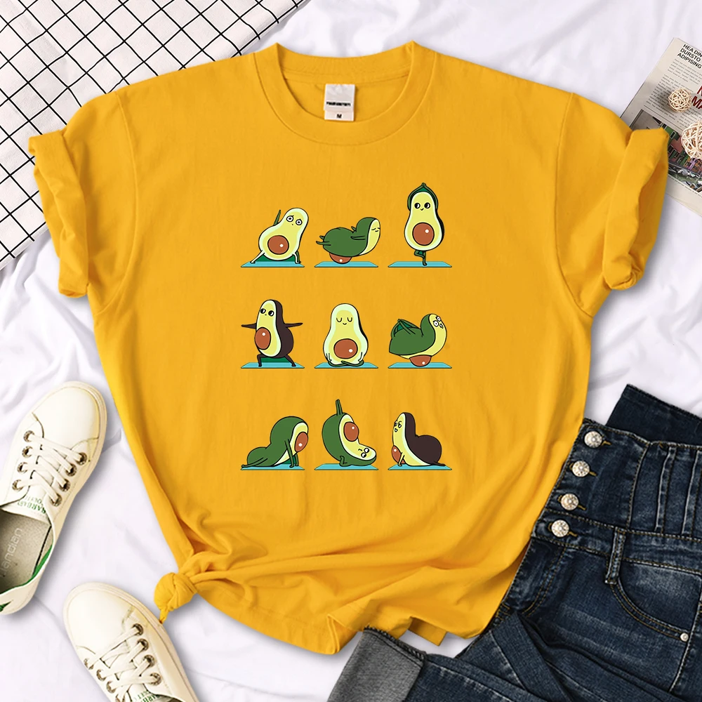 Woman T-Shirt Avocado Teaches You To Practice Yoga Printing Blouses Womensfashion Oversize Blouses Funny Fruit Ladies Tshirts