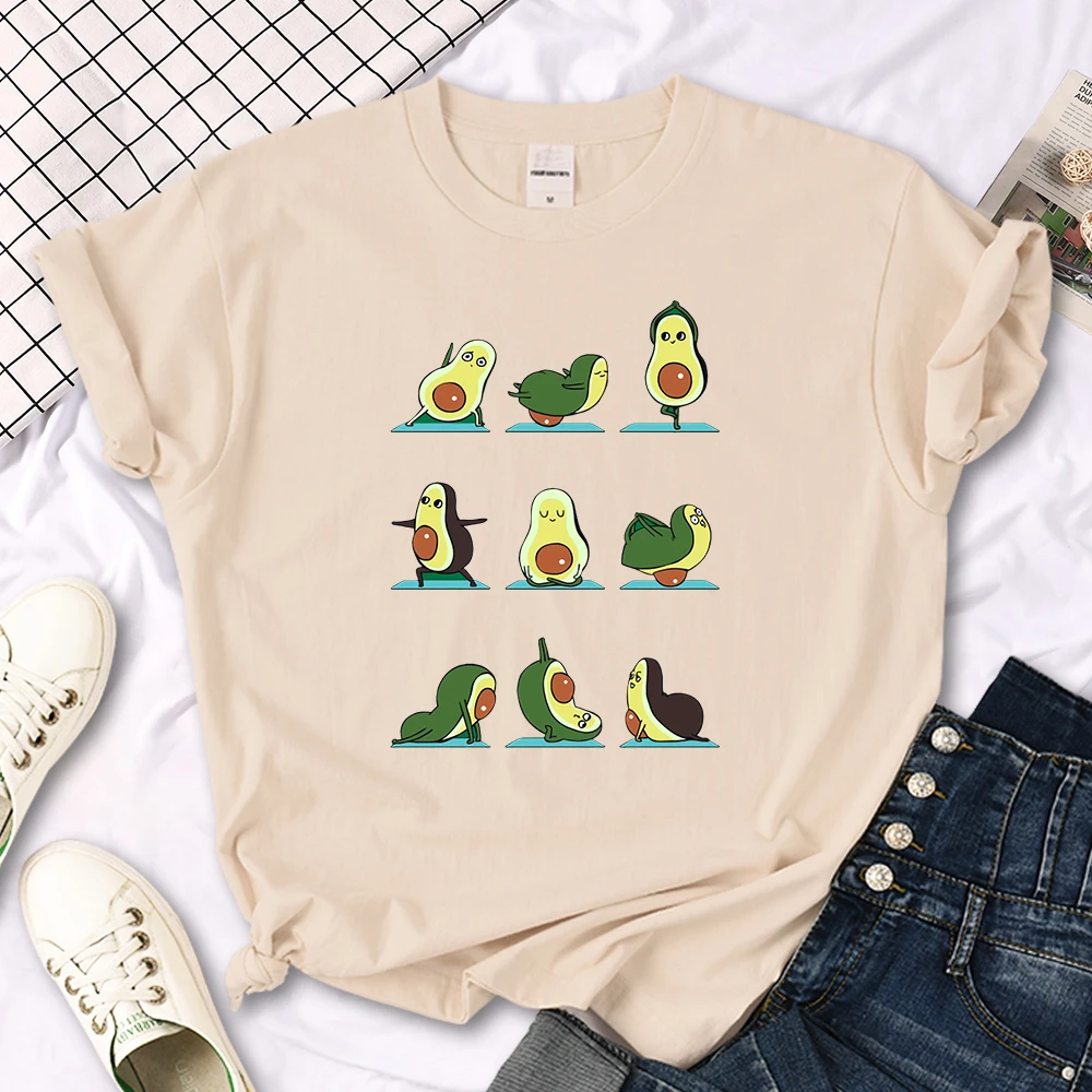 Woman T-Shirt Avocado Teaches You To Practice Yoga Printing Blouses Womensfashion Oversize Blouses Funny Fruit Ladies Tshirts