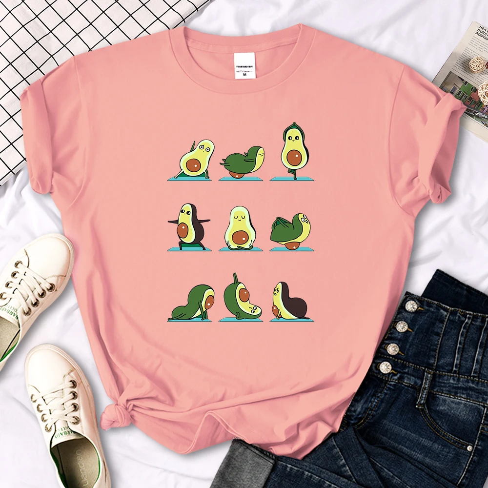 Woman T-Shirt Avocado Teaches You To Practice Yoga Printing Blouses Womensfashion Oversize Blouses Funny Fruit Ladies Tshirts