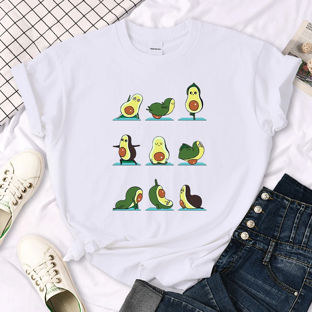 Woman T-Shirt Avocado Teaches You To Practice Yoga Printing Blouses Womensfashion Oversize Blouses Funny Fruit Ladies Tshirts